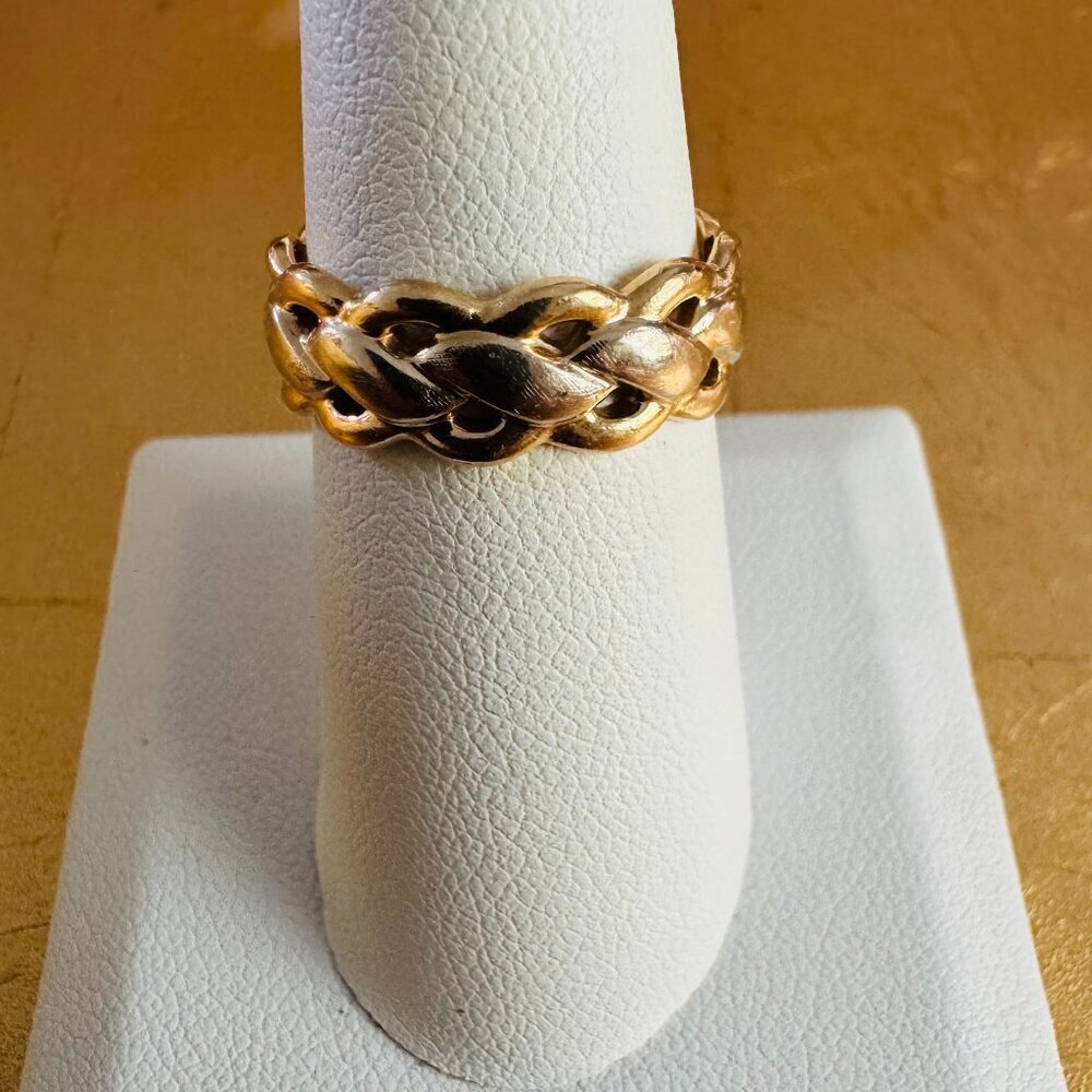 14K Yellow and White Gold Braided Band Ring Thumb Bridal Wedding size 7.25